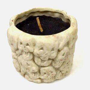 Ghouls Skulls Scary Ceramic Halloween Candle Holder Vintage Black Wax 2.5" Tall